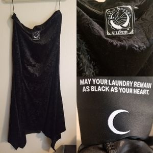 Killstar 3XL Black Velvet Skulls & Rose's Fitted Long Ruffled Bottom Skirt